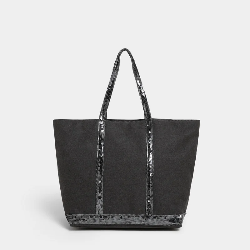

Женская парусиновая сумка с блестками, брендовая роскошная сумка-тоут большой вместимости в стиле ретро на молнии, пригородная сумка-ведро, повседневная дорожная сумка для магазина