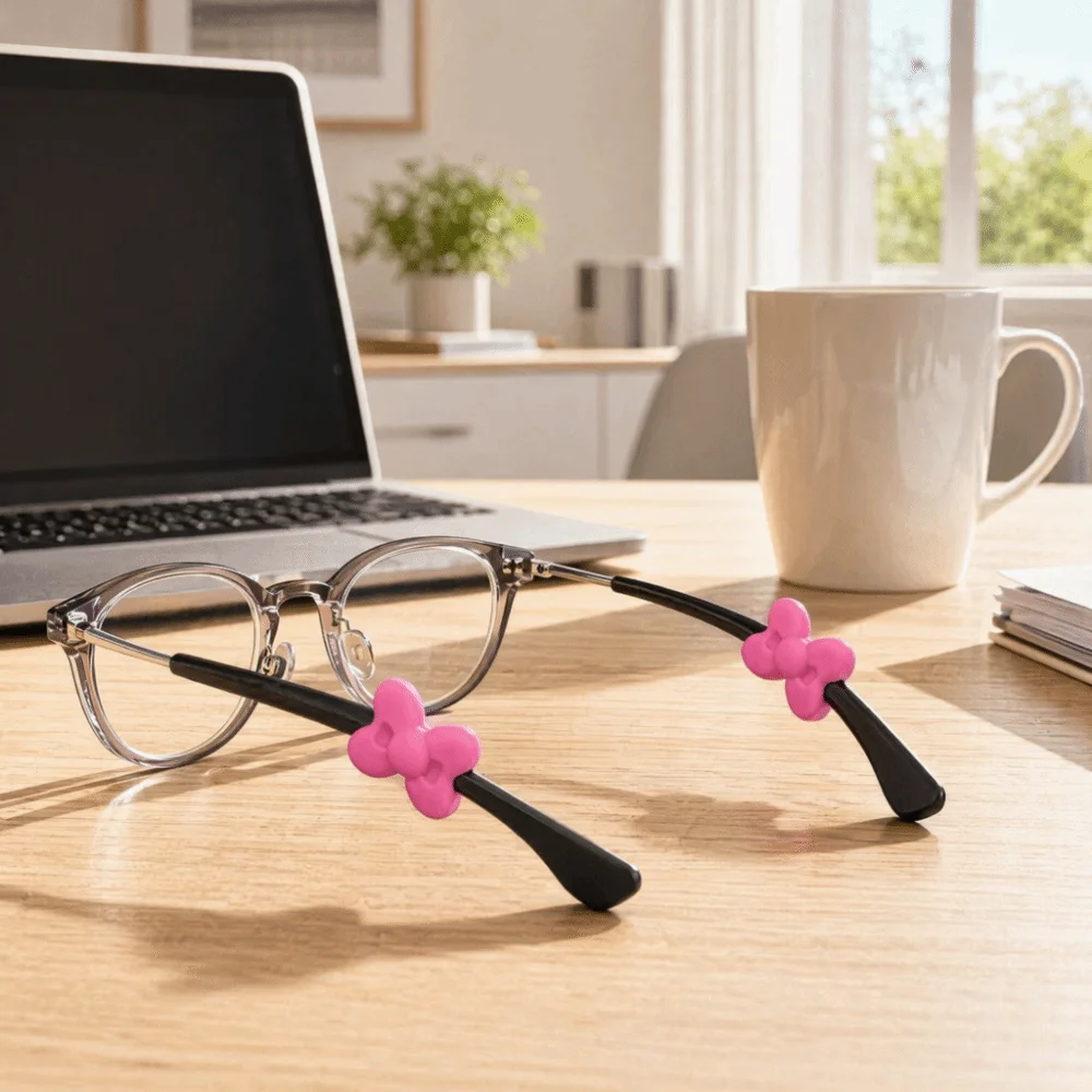 2Pcs Anti-slip Glasses Ear Grips Bowknot Shape Soft Silicone Eyeglass Ear Hooks Skin Friendly Shockproof Eyewear Temple Covers