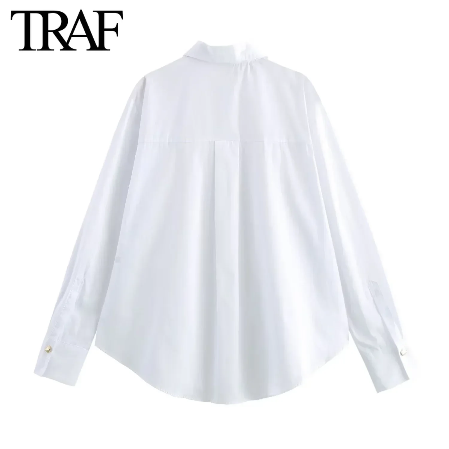 TRAF Poplin Shirt for Women Fashion Autumn Winter  New Long Sleeve Single Breasted Lapel Blouse Street Clothing Shirt Ladies Top