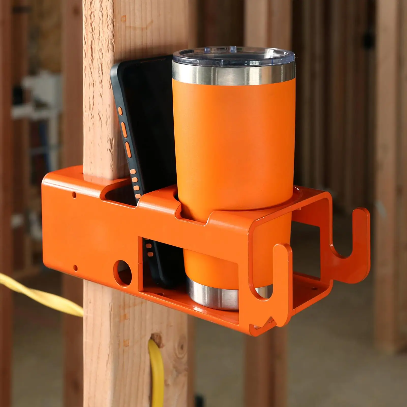 Jobsite Storage Rack Heavy-Duty Metal Hanger Stud Mounted Jobsite Rack for Garage Workshop Construction Site Drinks Smartphone