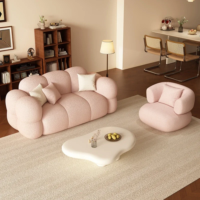 Designer Pink Living Room Sofa French Cream Style Small Apartment Unusual Couch Beauty Straight Lounge Sofa Inflavel Furniture