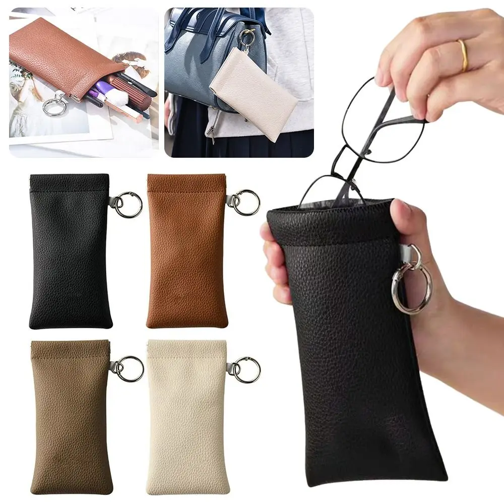 PU Leather Eyeglass Storage Bag Automatic Closure Spring Hinge Sunglasses Case Dustproof Hanging Glasses Storage Bag Travel Use