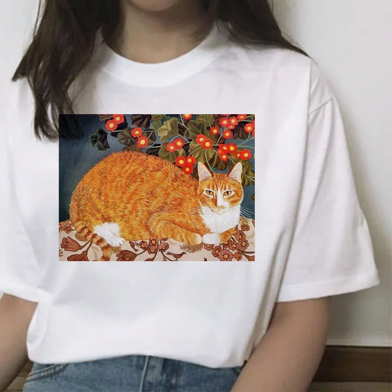 Female Hands Casual Tee Fashion Short Sleeve Tshirt Kawaii Women Streetwear Harajuku Cat Funny T Shirt