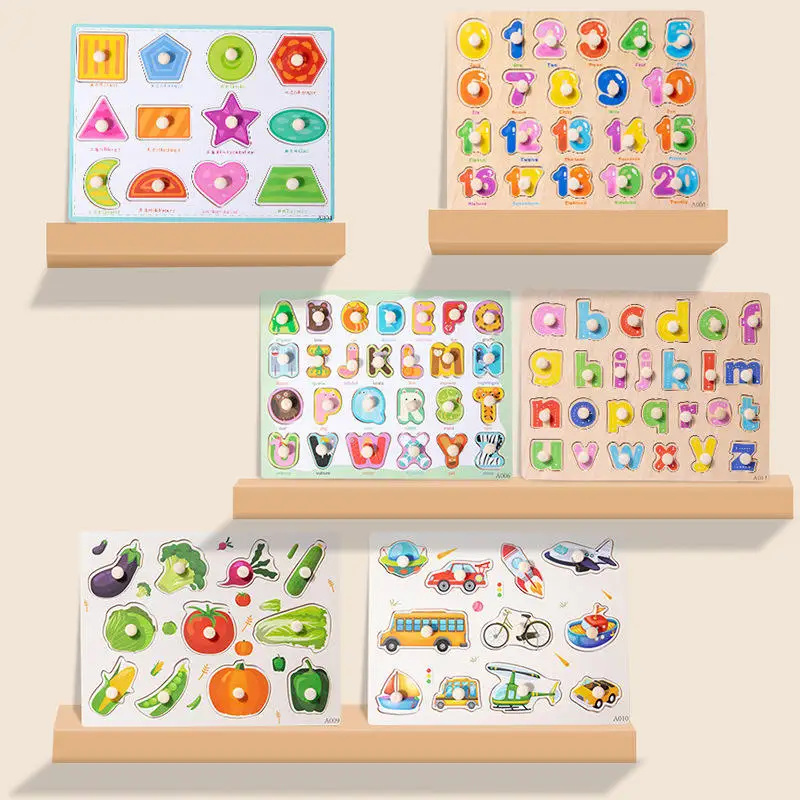 Baby Learning Educational puzzle Montessori Hand Grab Board legno Toddler Animal Patterns Jigsaw Handles Infant Motor Skill