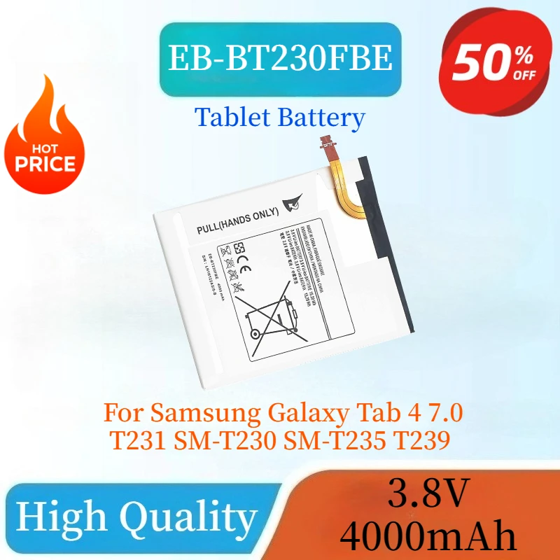 

High Quality Brand New EB-BT230FBE 3.8V 4000mAh Tablet Battery for Samsung Galaxy Tab 4 7.0 T231 SM-T230 SM-T235 T239