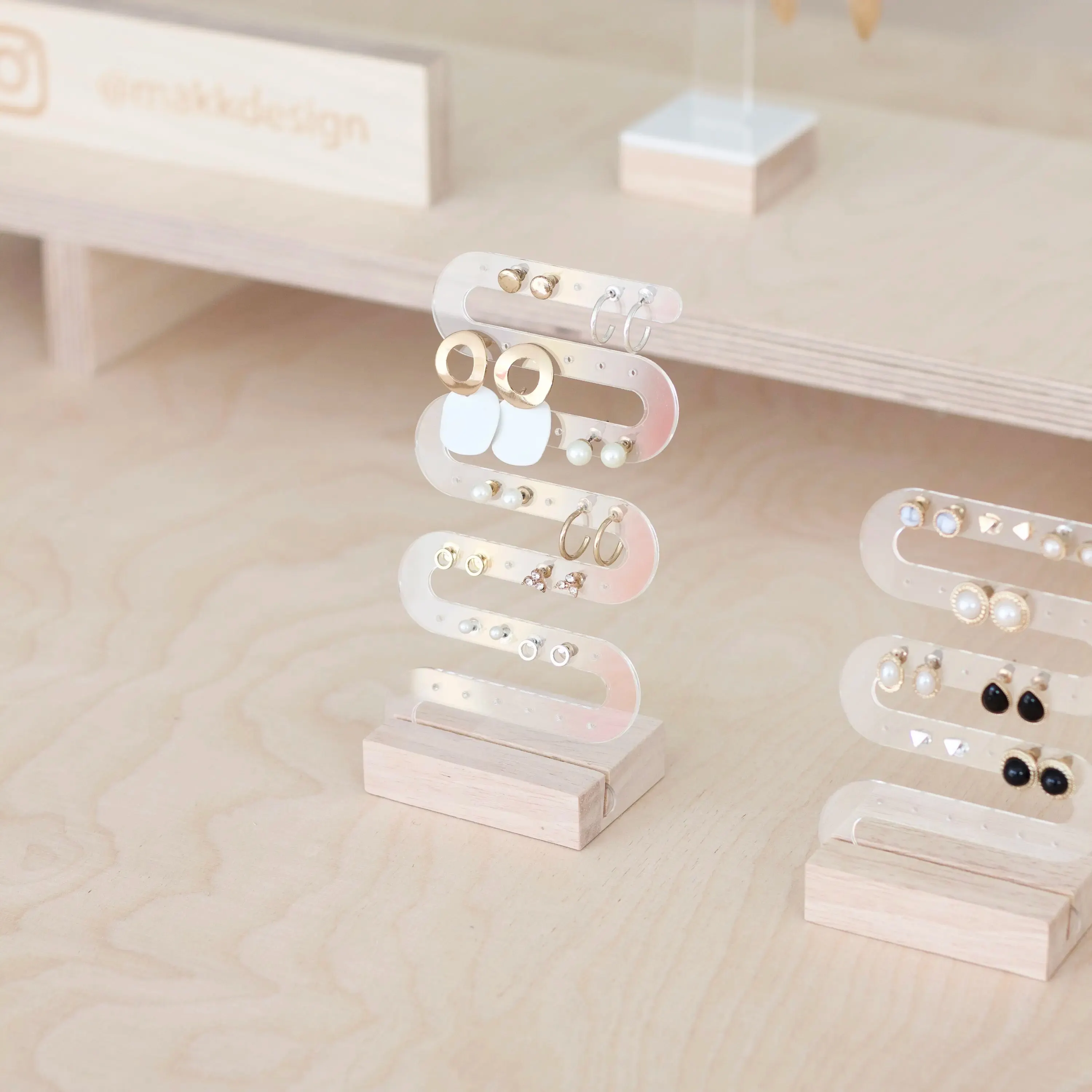 Stud Earring Display RIVER, Wood and Acrylic, Earring Display, Jewelry Display Wood, Piercing Display