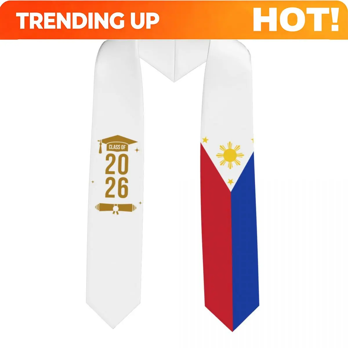 Class Of 2026 Philippines Flag Graduation Stole Sash Scarf For International Students Proud 183CM Long