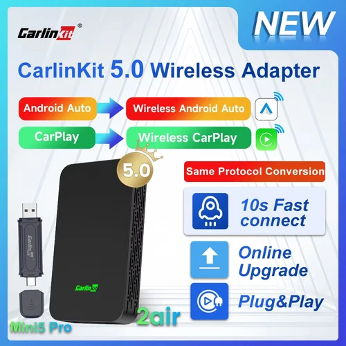 Imagen 1 del producto 2air Mini5 Pro CarlinKit 5.0 Inalámbrico CarPlay Inalámbrico Android Auto Box 2.4G5.8Ghz WiFi BT Connect Plug & Play Actualización en línea Para Android con cable Auto Carplay Cars CarlinKit 4.0