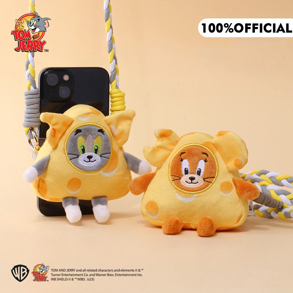 Genuine Tom And Jerry Cheese Cell Phone Back Clip Plush Doll Toys Cartoon Animal Cute Slingable Anti-Lost Lanyard Birthday Gifts