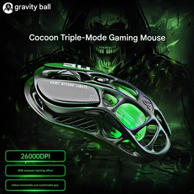Gravastar Mouse Wireless PAW3395 Ergonomic Senior Battery RGB Hollow Bluetooth Three-Mode Magnesium Alloy E-Sports Gaming Mouse