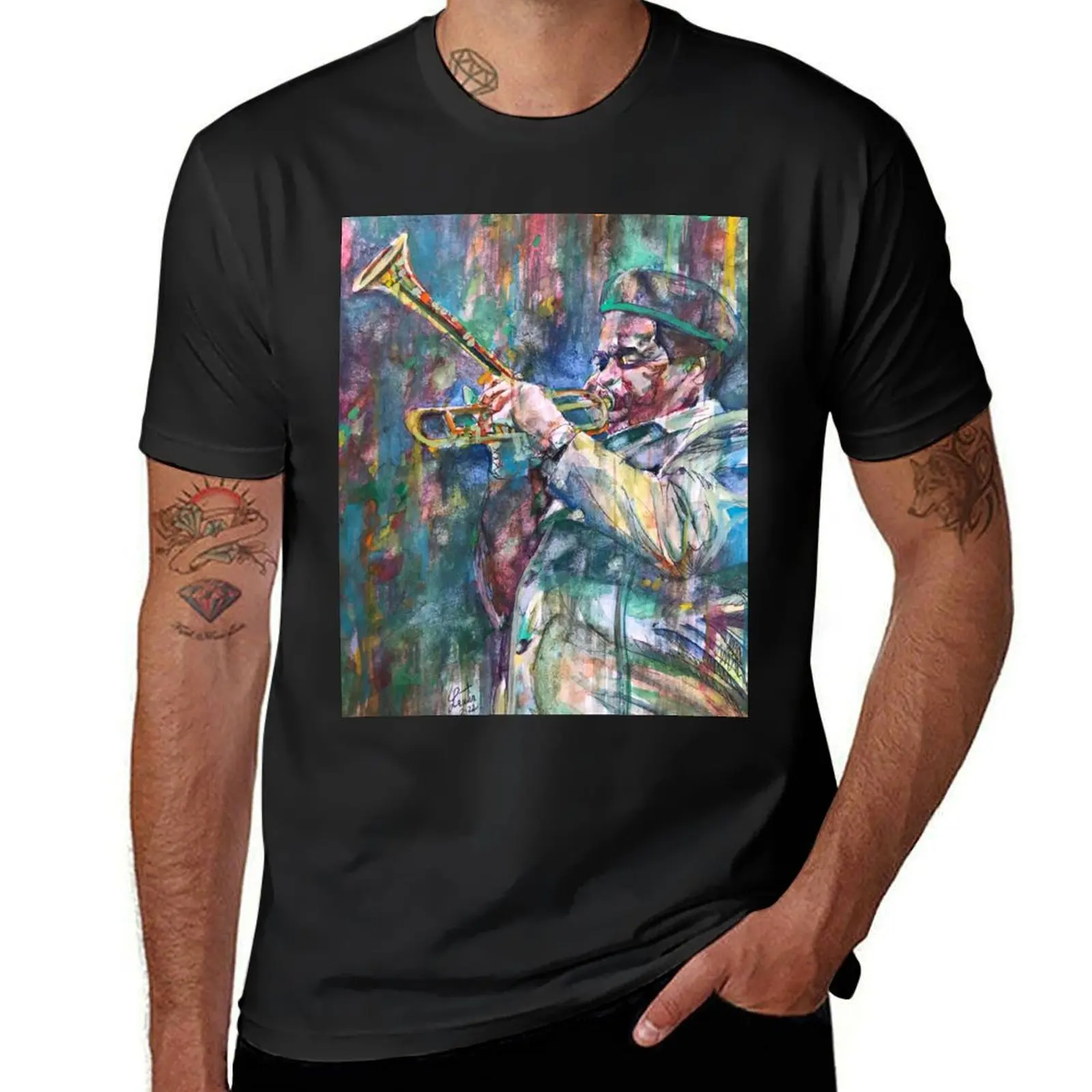 DIZZY GILLESPIE watercolor portrait T-Shirt oversizeds tees vintage fitted t shirts for men