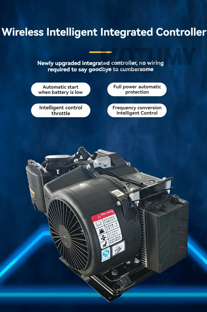 Air Cooled Intelligent Variable Frequency Range Extender Generator, Special for Lithium Battery, 48V 60V 72V, for Electric Sedan