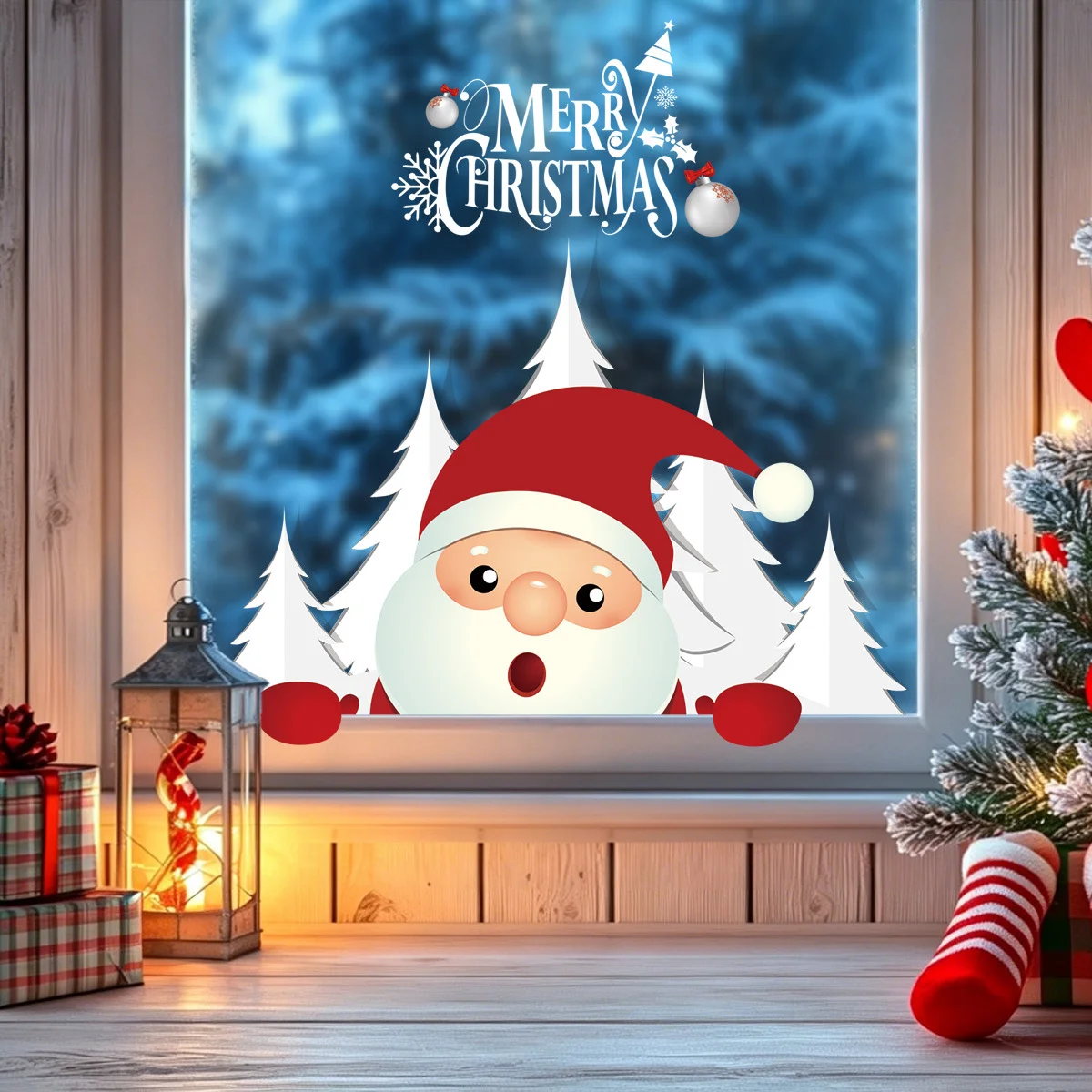 Christmas Decoration Stickers, Santa Claus Window Stickers, Christmas Family Party Decorations, Glass Decoration Stickers