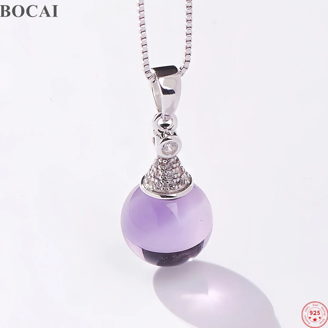 BOCAI S925 Sterling Silver Drop Earrings for Women Natural Amethyst Micro Zircon Charms Pendants Ear Drop Fine Choice Jewelry