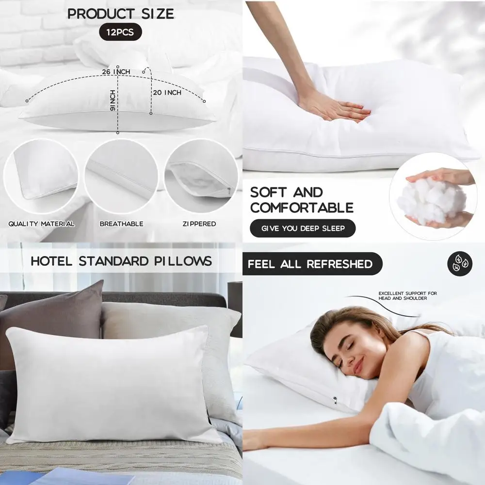 

Queen Size Pillows Set of 12 - Standard Inserts for Hotel-Quality Sleep, Ideal for All Sleep Positions, Machine Washable (20 x 2