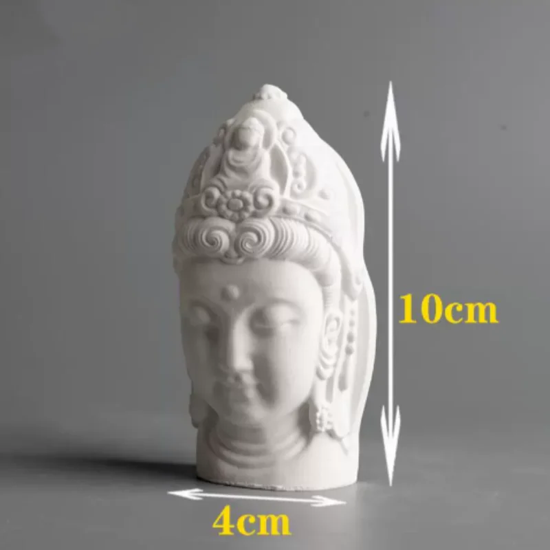 Guanyin Bodhisattva Face Sculpture - Classic Plaster Goddess of Mercy Art, Zen Altar Centerpiece & Home Desktop Decor