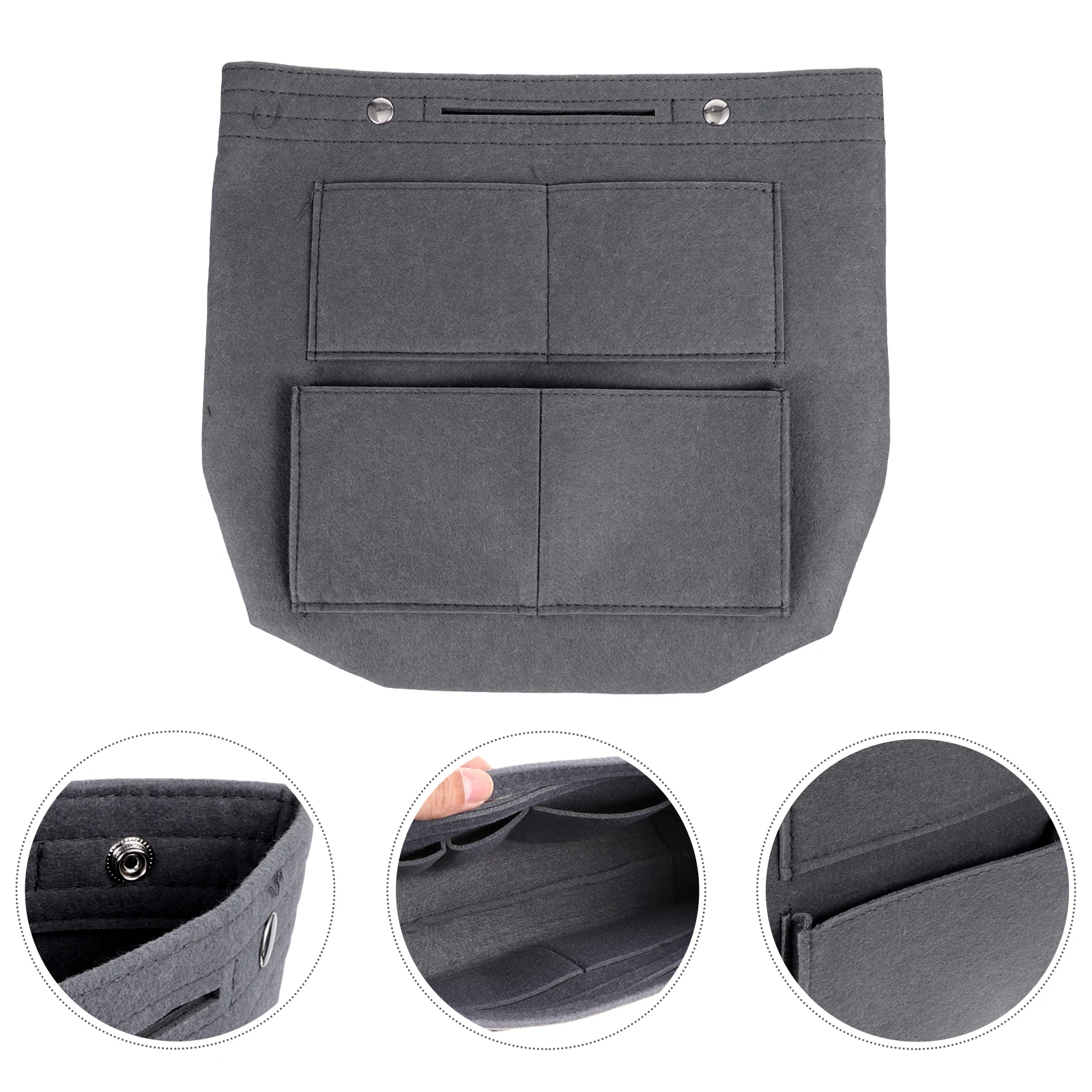 

Felt Storage Bag Cosmetics Pouch Large Capacity Makeup Travel Metal Liner Multi Compartment Durable Women Gift