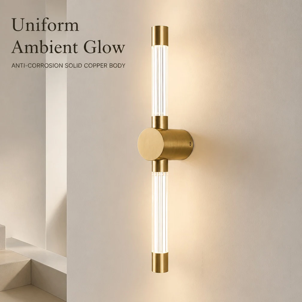 Postmodern Brass Linear LED Wall Sconce Minimalist Long Strip Decorative Vanity Light for Bathroom Corridor Bedroom Wall Hallway