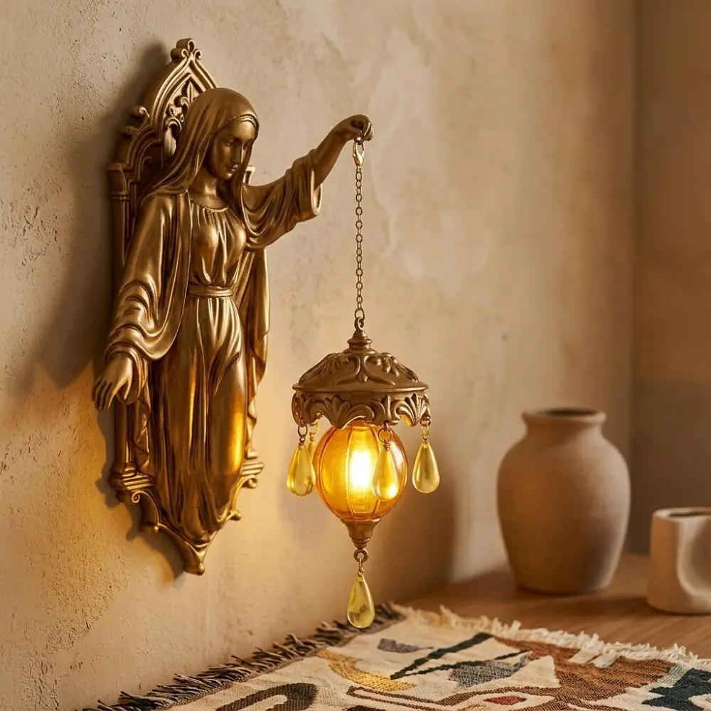Vintage Religious Figure Led Wall Lamp Church Style Resin Christ Themed Lamp Soft Light Fade Resistant Jesus Mary Wall Sconce