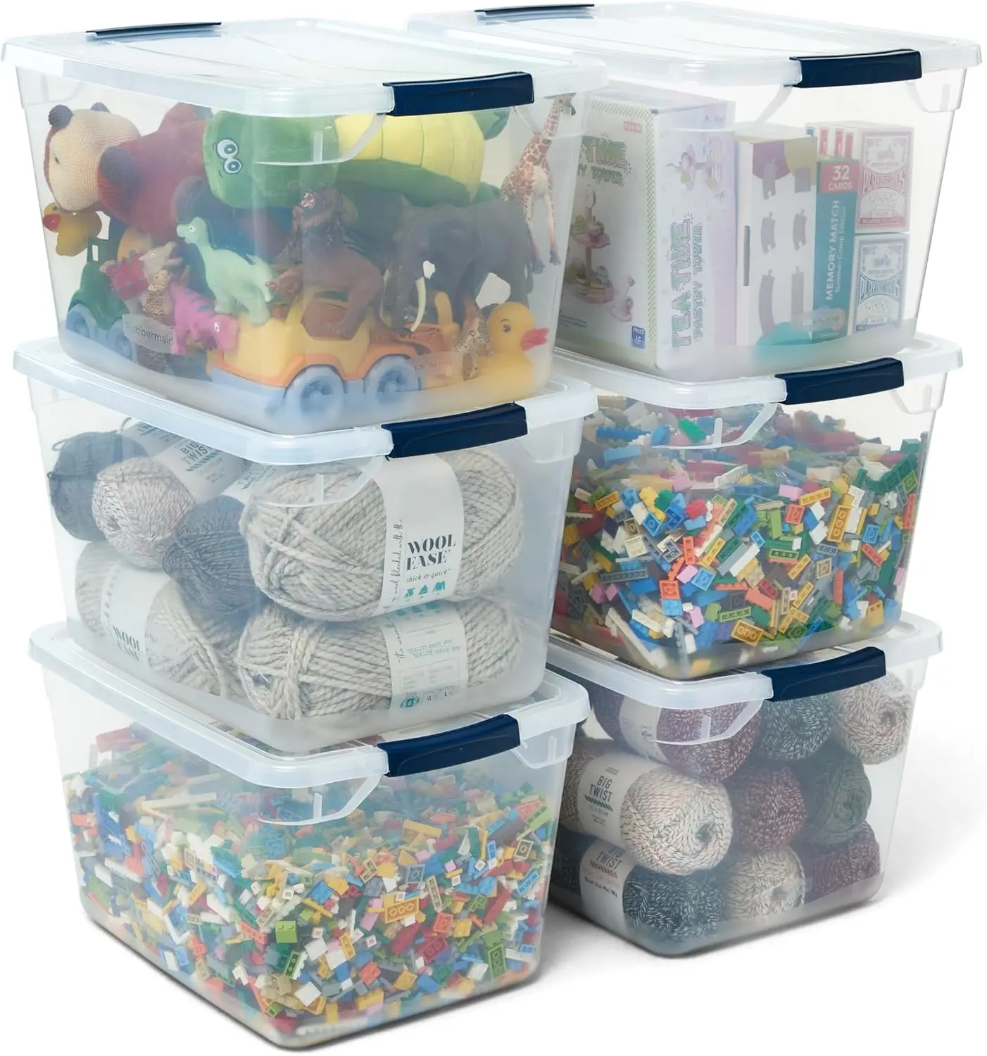 

Clear 32 Qt, 6 Pack Stackable Plastic Storage Bins with Lids, Great for Closet and Laundry Storage, Organ