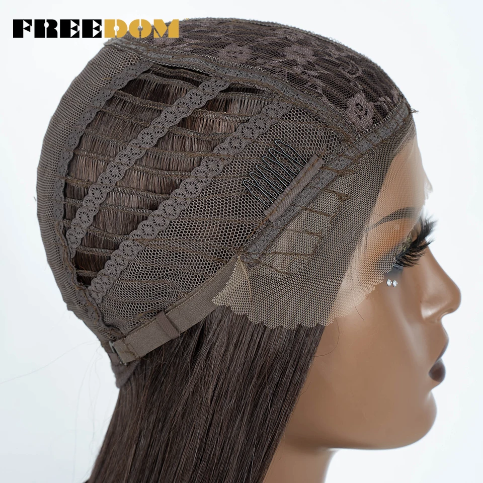 FREEDOM Gerade Synthetische Lace-Front-Perücke für Frauen 38 Zoll Lang Ombre Braun Rot Blond Highlight Lace-Frontal-Perücken Cosplay-Perücke – Detail 14