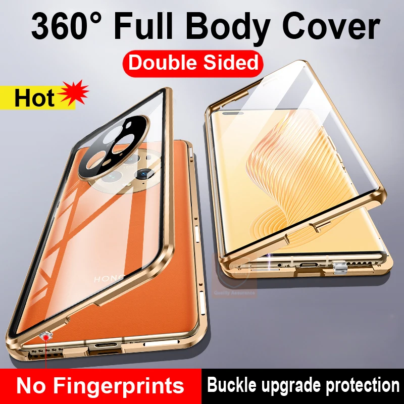 Case For Honor Magic5 Pro Magic 5 Tempered Glass 360 Phone Cover For Honor Magic 5 Pro Case Magnet Full Flip Metal Double Sided