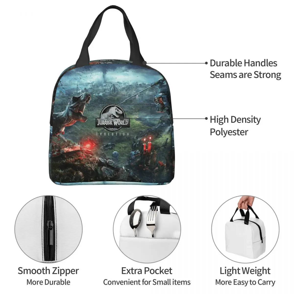 العالم الجوراسي الرعب ديناصور تطور معزول أكياس الغداء للسفر الغذاء حقيبة التخزين المحمولة الحرارية برودة صناديق الغداء #5