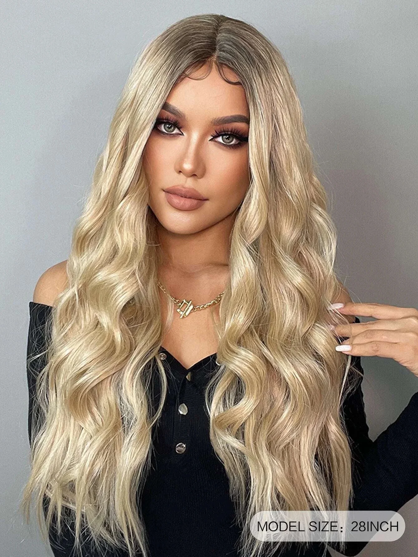 Perruque Lace Front Wig synthétique longue et ondulée ombrée, perruques blondes claires pour femmes, cheveux quotidiens résistants à la chaleur, 28 pouces, densité 180%