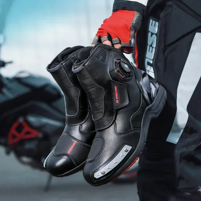 Men motorcycle motocross boots waterproof urban riding shoes black motorcyclist Botas leather motorcycle supplies retro shoe