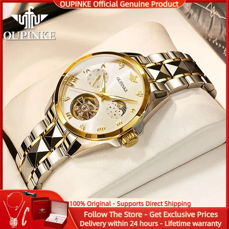 

OUPINKE 3202 Women Watch Luxury Brand Fully Automatic Mechanical Watch Elegant Hollow Moon Phase Watch Bracelet Dress Gift Box