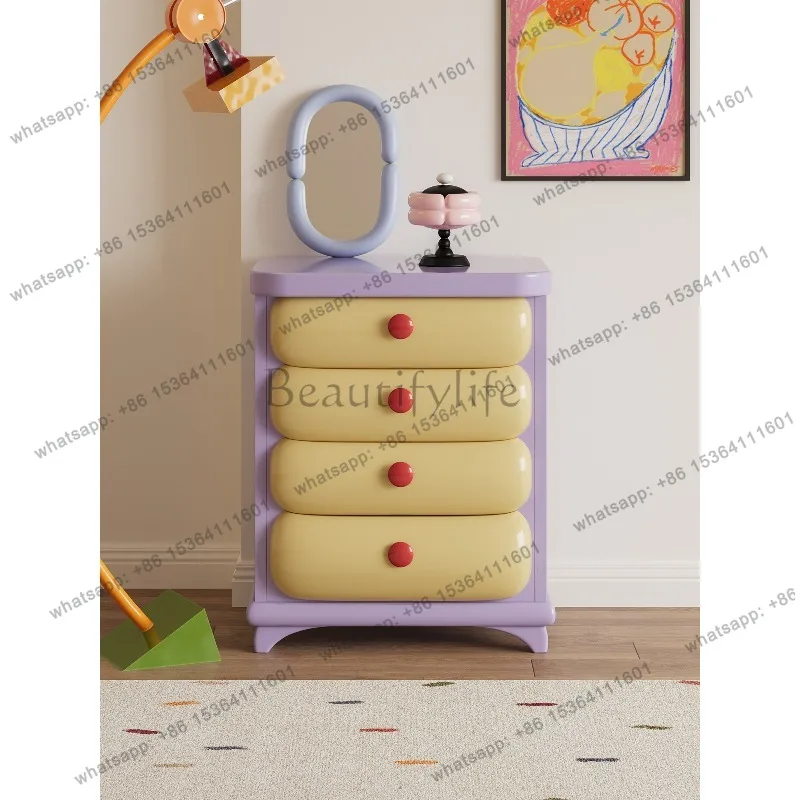 YJ Taro Purple Drawer Cabinet Dopamine Sideboard Cream Storage Unit Living Room Furnishing
