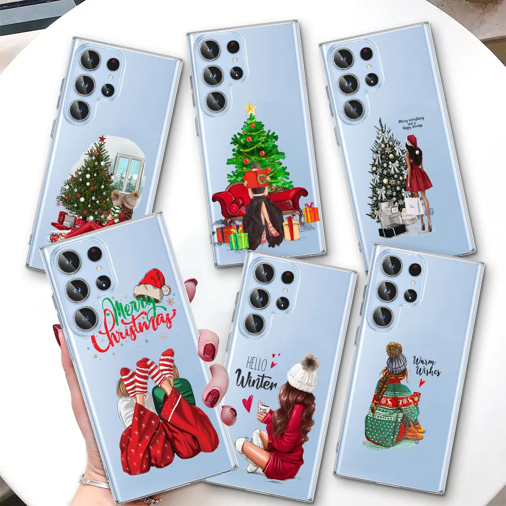 Transparent Case For Samsung S26 S25 Edge S22 S23 S24 S20 Ultra S21 FE S10 Plus Soft Phone Cover Merry Christmas New Year Gift