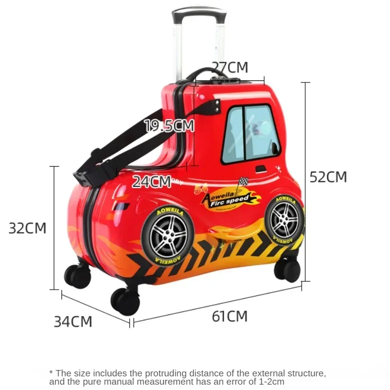 Karikatür Çocuk Bavul Oturabilir ve Binebilir Araba Çocuk Bavul Durumda Tembel Arabası Bagaj 24 inç Bavullar Hediye Kutusu Kırmızı