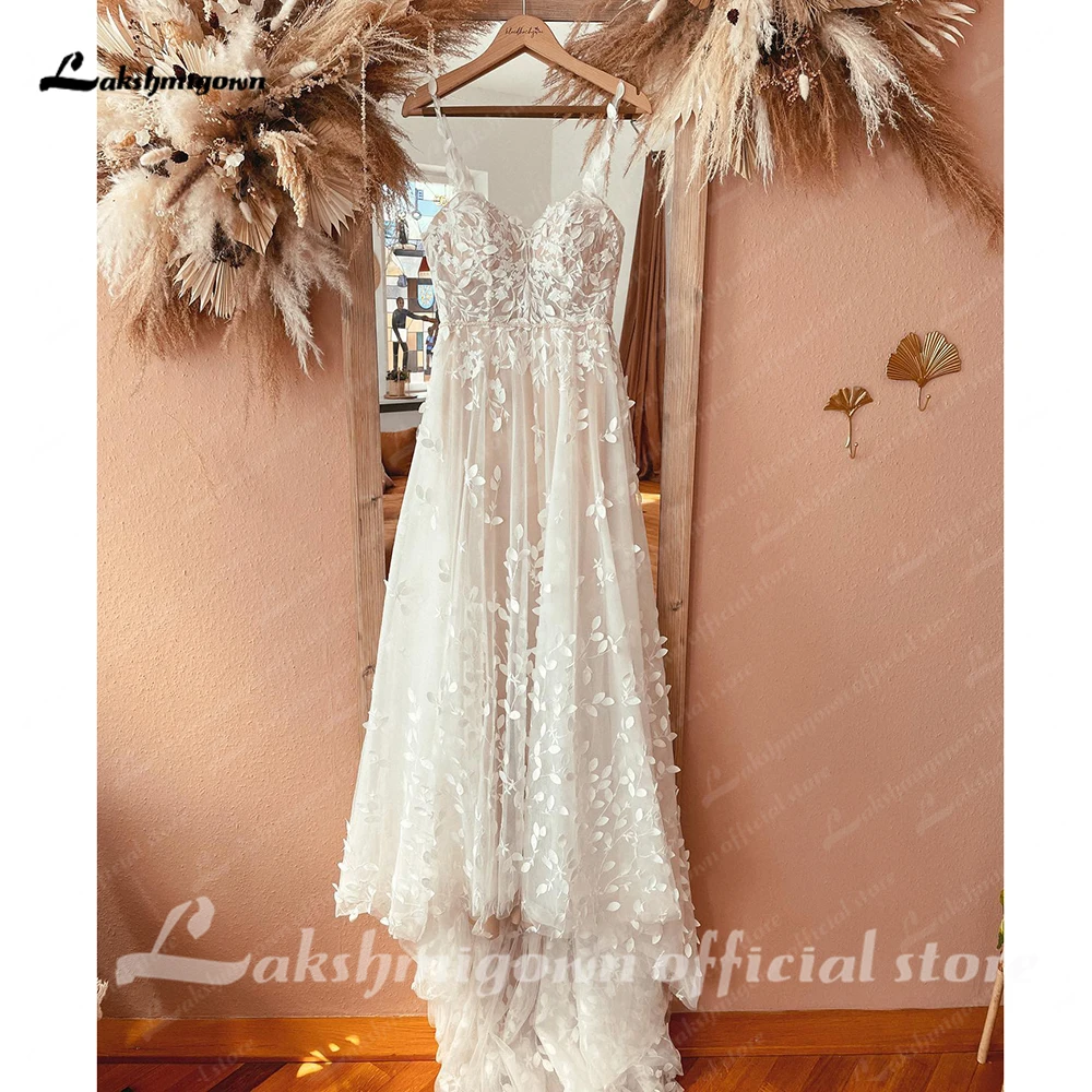 Lakshmigown uma linha de renda floral alças espaguete boho vestido de casamento personalizado robe mariage sukienki weselne damskie sexy