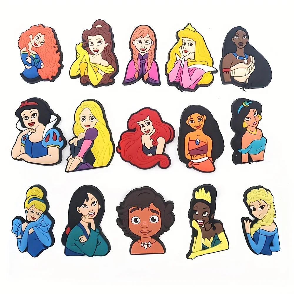 

15pcs Disney Princess Elsa Decoration Charms for Clogs Sandals Summer Beach Sandals Shoe Accessories Charms for Girls Anime Gift