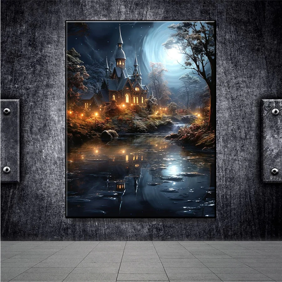 Diamond Embroidery Picture Dream Wonderland Lakeside Castle Diamond Painting Full drill Mosaic Cross Stitch Wall Art