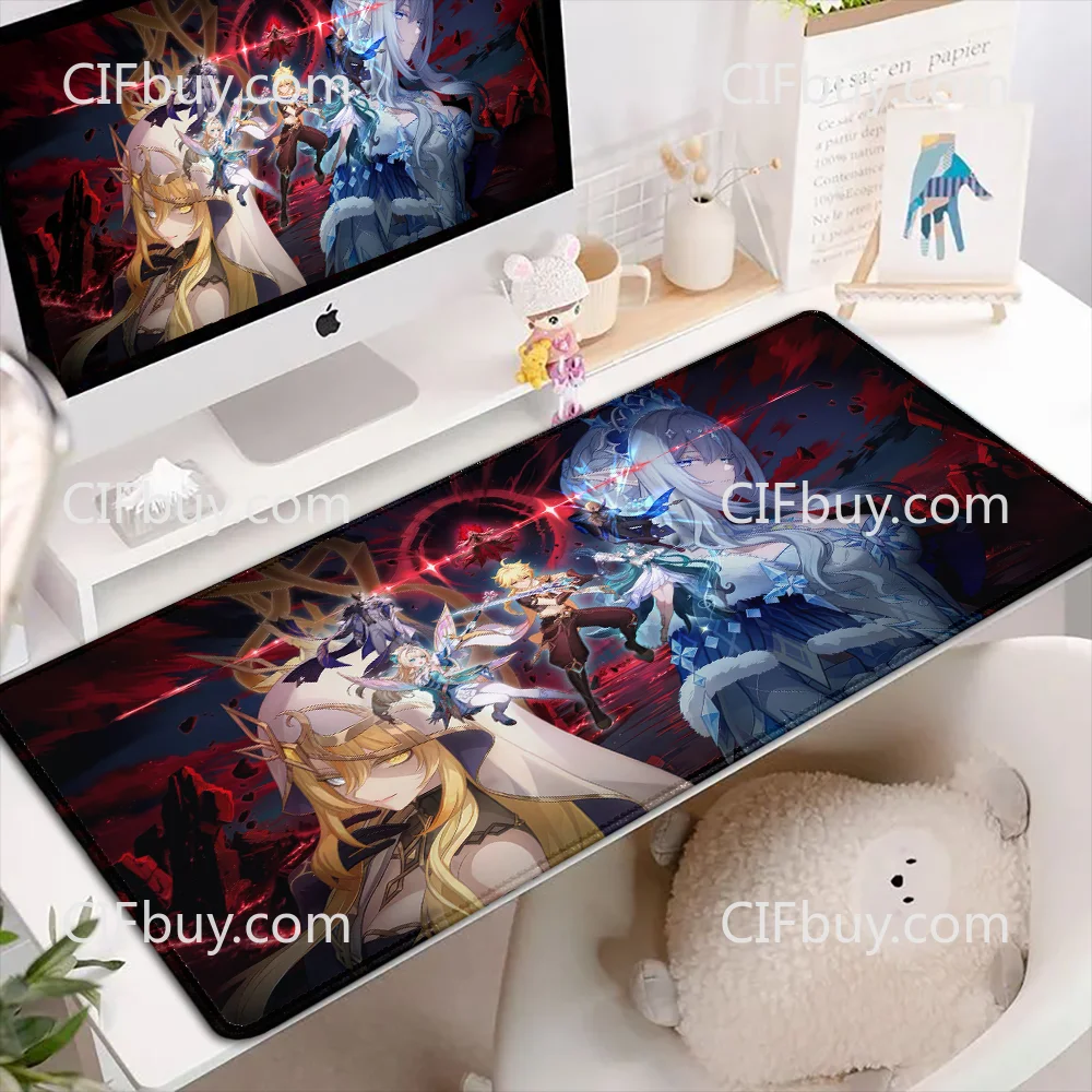 CIFBUY Genshin Impact Anime Mouse Pad Vodyanitsa Vesna Venti Zhongli Raiden Shogun Nahida Furina Mavuika The Tsaritsa Desk Mat