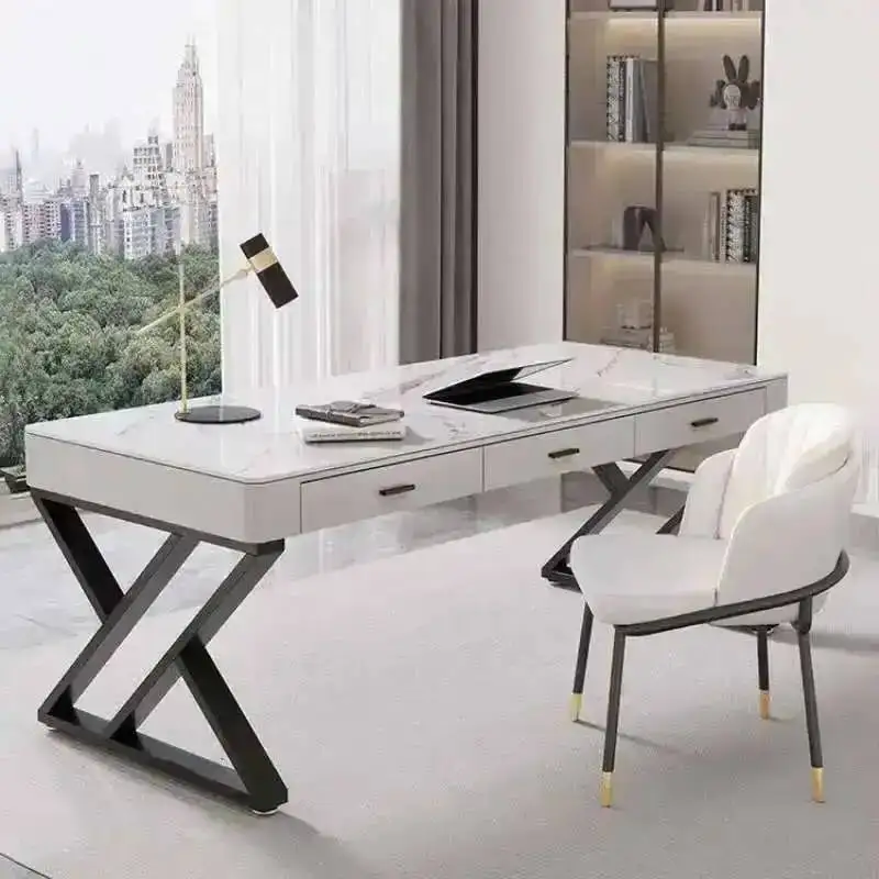 Simple Modern Multifunction Office Study Computer Nordic Desk Light Desk Luxury Rock Board Single Boss Desk for Office Furniture