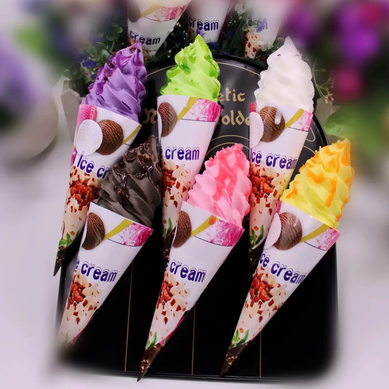 Happy Summer Theme Simulation Ice Cream Kid Favor Fake Sweet Cone Dessert Shop Window Display Hawaii Summer Birthday Parti Decor