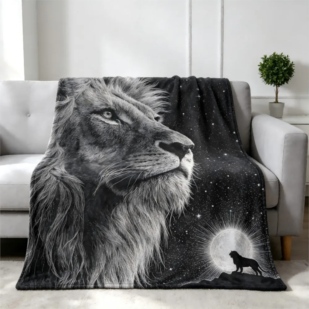 1pc Power Lion Arts Flannel Blankets Throw Unique Gifts Cute Animals Pattern Flannel Blanket Gifts Perfect Four Season Use