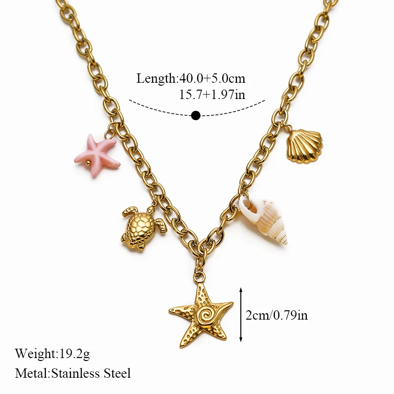 EILIECK 316L Edelstahl Ozean-Stil Muschel Seestern Anhänger Halskette für Frauen Neuer Sommer Strand Handgemachter Schmuck Geschenk – Detail 8