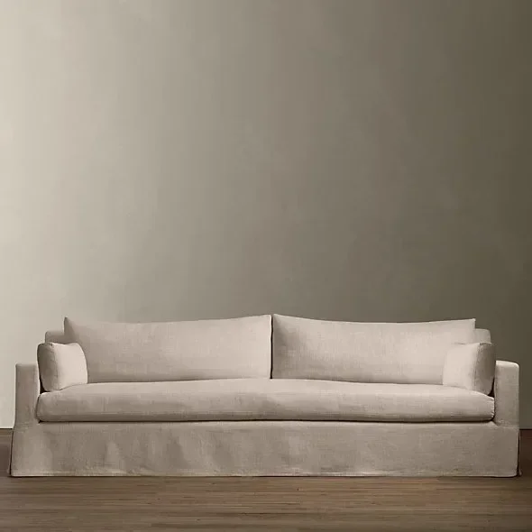 Household double sofa French country retro linen fabric removable three-person sofa