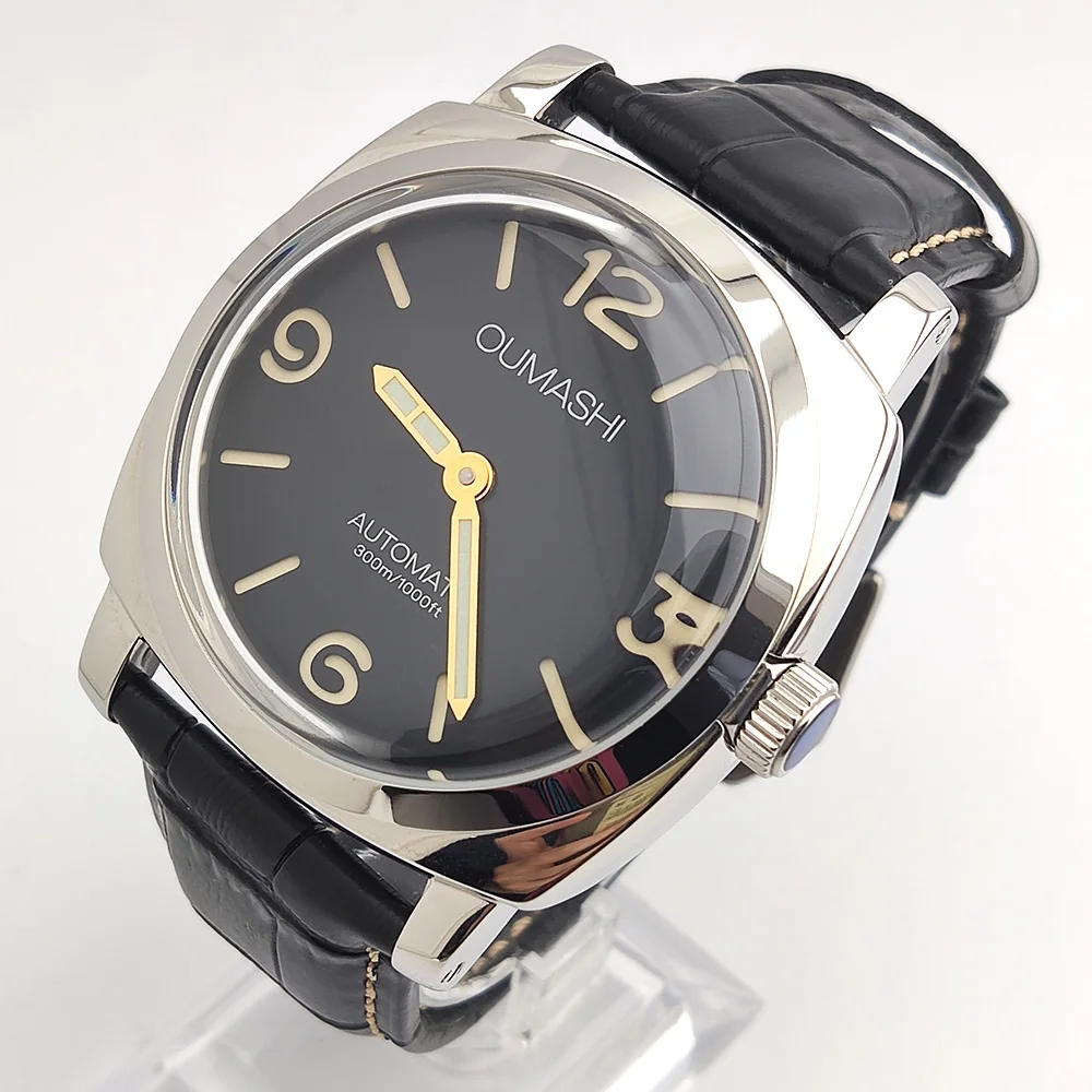 46mm Men's Watch High Quality Seagull ST3600 Manual Winding Mechanical Watch Sapphire Glass Waterproof Case Leather Strap Watch
