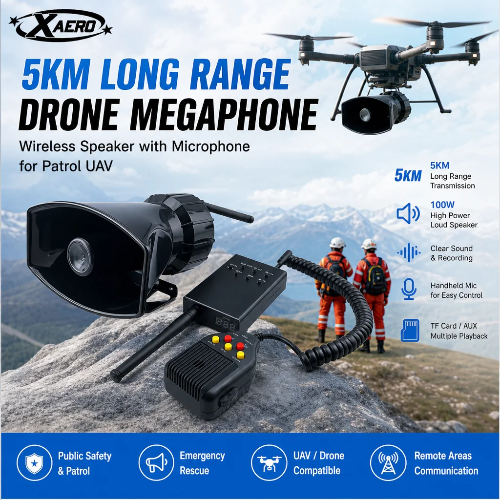 

XAERO 5KM Drone Megaphone Wireless Speaker with Microphone TF AUX Recording Voice Amplifier for Patrol UAV