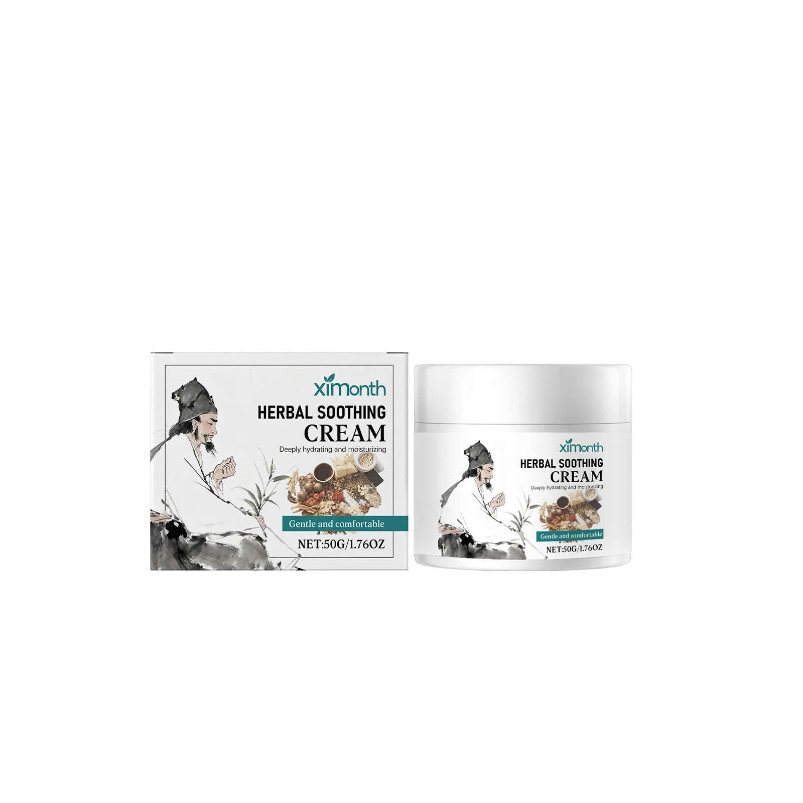 Ximonth Creme Calmante de Ervas Creme Facial Hidratante Profundamente Hidratante para Pele Sensível Suave Confortável 50g