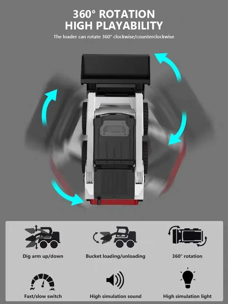 Caminhão Escavador de Controle Remoto DOUBLE E RC E594 2.4G com Luzes, Brinquedo para Meninos