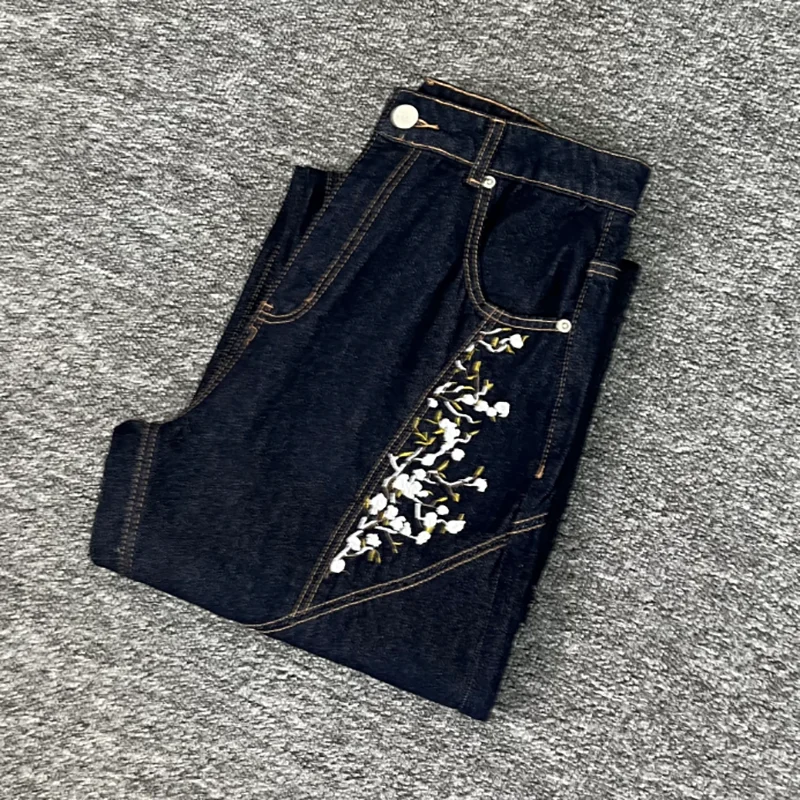 

DERSCHUTZE Jeans Garden of Eden Denim Black Eden Embroidered Denim Pants Real Photo Men Women Street All-match Derschutze Jeans