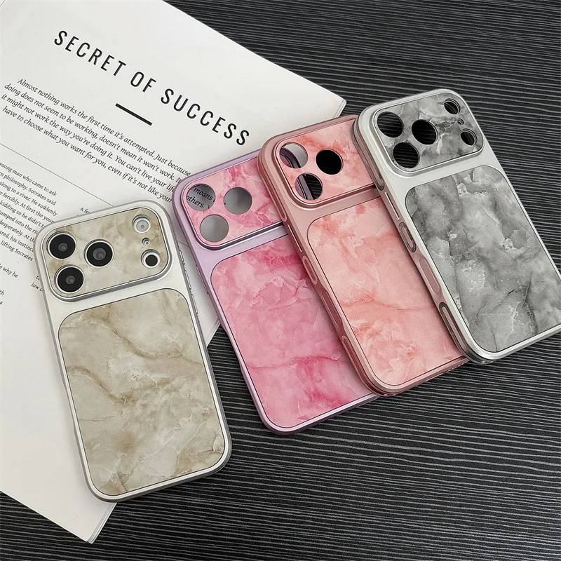 Luxury Marble Pattern Case For iPhone 18 17 16 15 14 13 Pro Max Large Window Camera Hard PC Shockproof Back Cover view 2