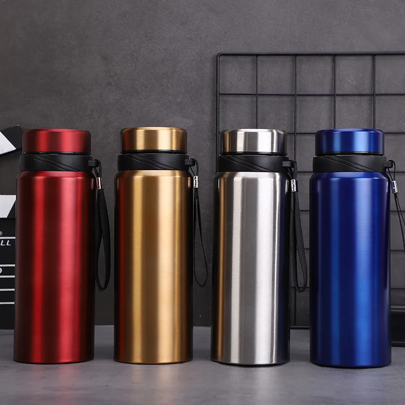 304 Stainless Steel Thermos Cup Sling Portable Outdoor Water Cup Large Capacity Sports Kettle Gift Laser logo Flat water bottle