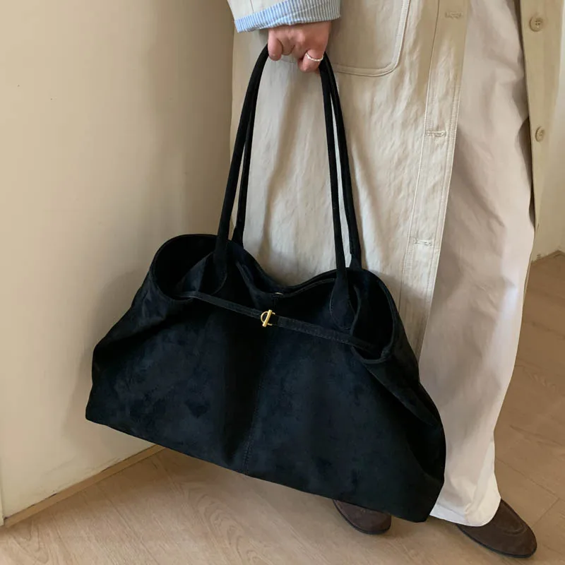 Tas Tote Belanja Ukuran Besar Untuk Wanita PU Suede Warna Polos Kapasitas Besar Tas Selempang Hobo Musim Gugur 2025 Tas Tangan Desainer Mewah Terbaru
